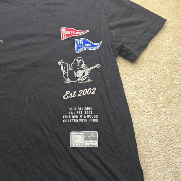 True Religion Brand Jeans Men's Black Graphic T Shirt Est 2002 World Tour XL - Picture 2 of 8